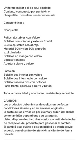 Uniforme Tactico Azul Americano Chaqueta Y Pantalon Ejercito M