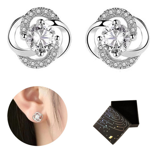 Aretes Mujer De Plata 925 Flor Zirconia Pendientes Regalo