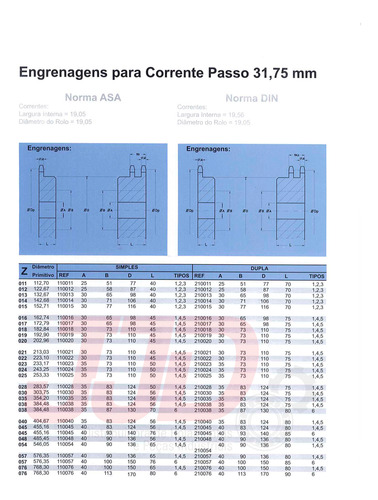 Engrenagem Simples Passo 1.1/4 Asa 100 - 13 Dentes
