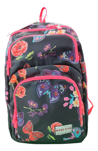 Mochila Nicks Club Negra Con Diseño De Mariposas Y Flores