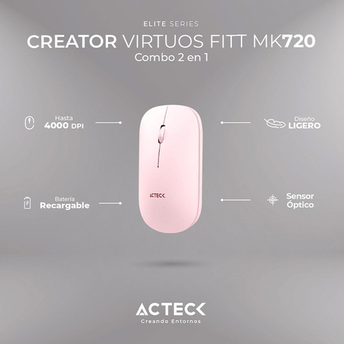Kit Teclado Y Mouse Acteck Virtuos Silk Mk720 Usb-c Rosa