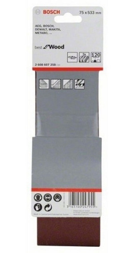 Imagen 4 de 8 de Set 3 Lijas De Banda 75x533 Grano 120 Bosch Lijadora + Reg