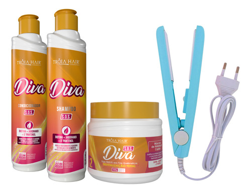 Kit Diva P/ Fios Quebradiços + Mini Chapinha Tróia