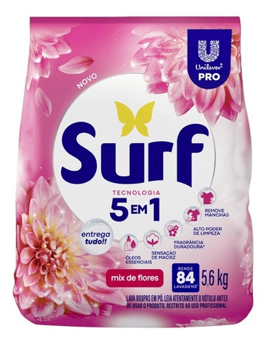 2 Lava Roupas Em Pó Mix De Flores Profissional 5,6kg Surf