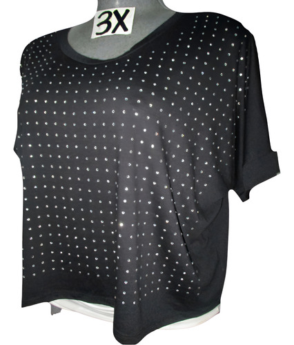 Blusa Negra Con Pedreria Al Frente Talla 3x (42/44) Addictiv