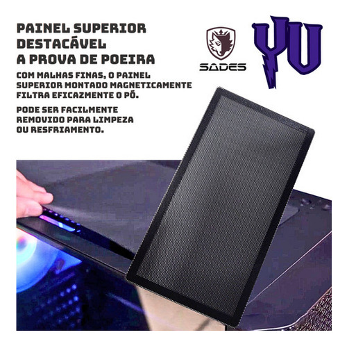 Gabinete de PC para juegos Sades Yu Rgb de vidrio templado, 4 ventiladores incluidos, puerta de vidrio templado Atx Rgb negra, alta compatibilidad, disipación de calor