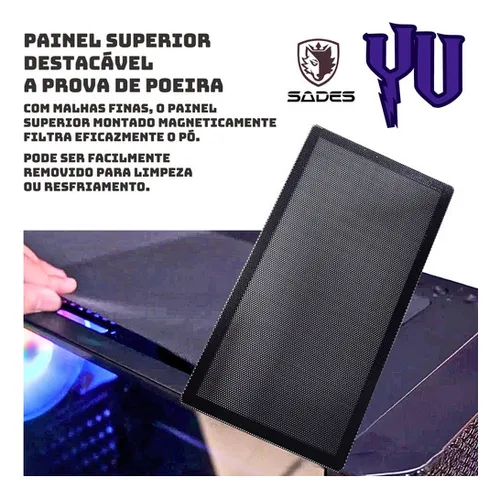 Gabinete de PC para juegos Sades Yu Rgb de vidrio templado, 4 ventiladores incluidos, puerta de vidrio templado Atx Rgb negra, alta compatibilidad, disipación de calor