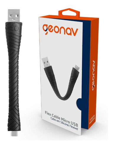 Cabo Micro Usb 12cm Geonav Silicone Flexível Carga Rápida