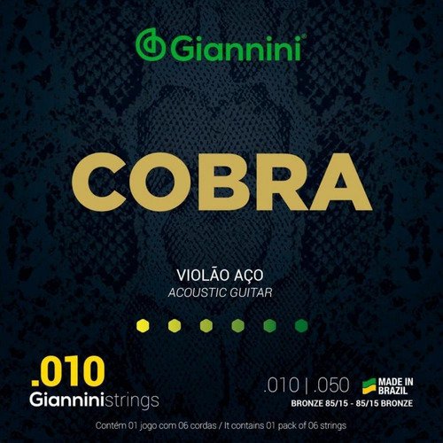 Kit 5 Encordoamento Violão Aço Giannini Geefle Série Cobra