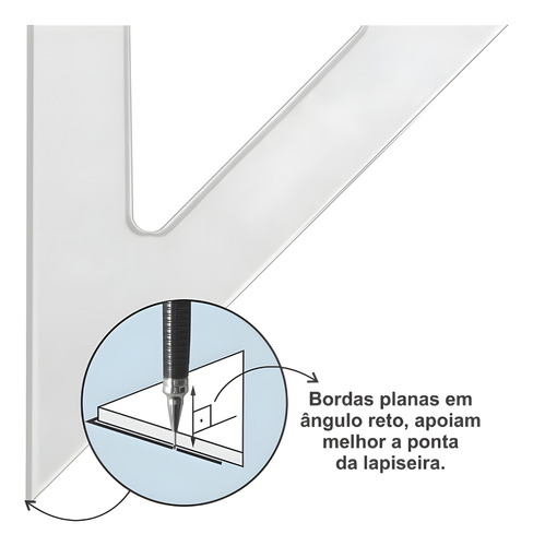 Esquadro Acrílico Desetec Trident 45° 12cm Sem Escala 2512