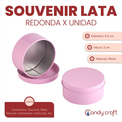 Souvenir Lata Redonda 6,5cm X Unidad Ideal Candy Bar