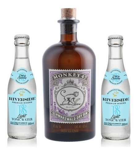 Kit Gin Monkey 47 500ml + 2 Água Tônica Riverside 200ml