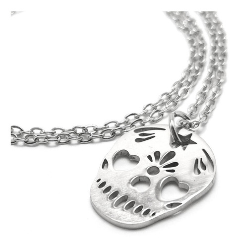 Collar Dije Calavera Acero Día De Muertos Catrina Halloween