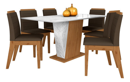 Mesa Com 6 Cadeiras Qatar 1,60 Cin/carraro Bra/marrom - M.a Cor Cinamo/carrara Branco/marro 04 Desenho do tecido das cadeiras Liso
