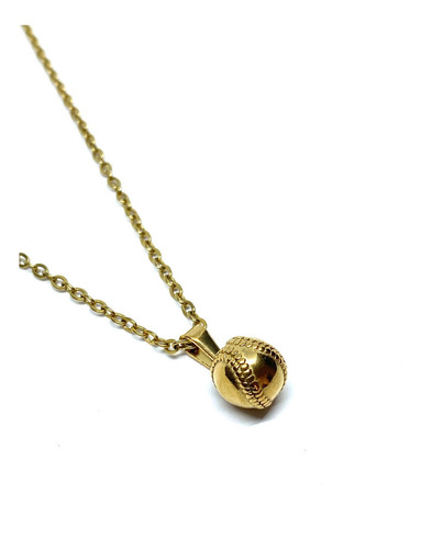 Imagen 3 de 3 de Collar Acero Inoxidable Dorado Dije Pelota De Beisbol 9mm