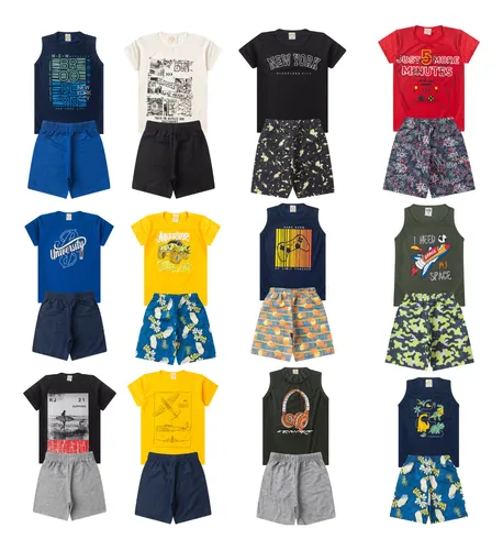 comprar Kit 6 Peças De Roupa 1 Ao 14 Masculino 3 Camiseta + 3 Shorts