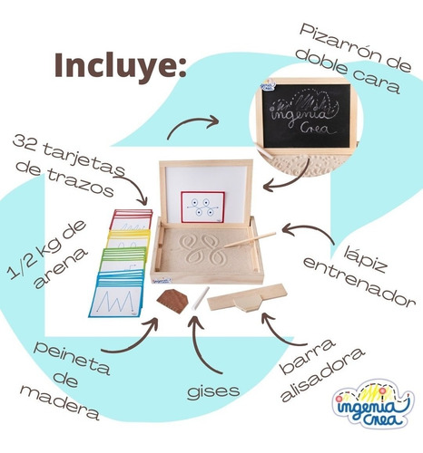 Bandeja Didáctica Montessori Ingeniacrea+cartas+pizarr Doble