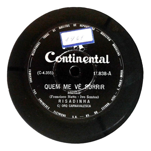 78 Rpm Risadinha 1960 Selo Continental 17838