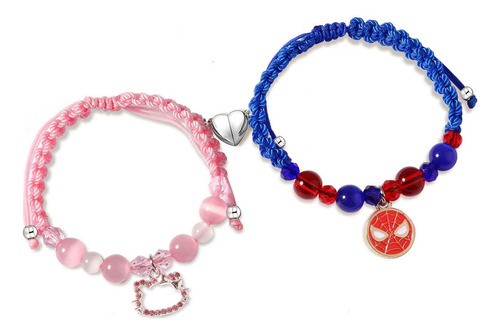 ALYKISS Spider Y Kitty Matching Friendship Bracelets For Best Friend Color Azul Grisáceo Juego de pulseras pulsera a juego de Spider Kitty Gwen para parejas, mejor amigo, cumpleaños