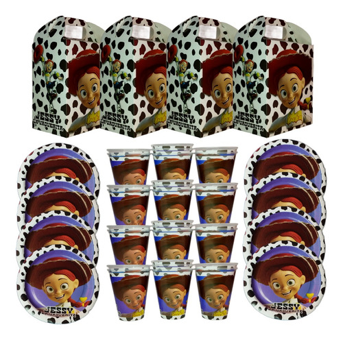 Caja Dulcera + Platos + Vasos Kit Fiesta 20 Niños Jessie Jessie Jessie