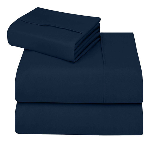 Juego Sábanas Azul Oscuro Liso Microfibra Queen