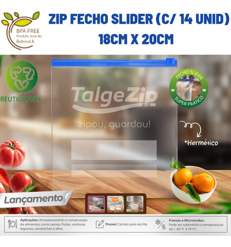 14 Sacos Zip Freezer/microondas C/ Fecho De Correr 18x20