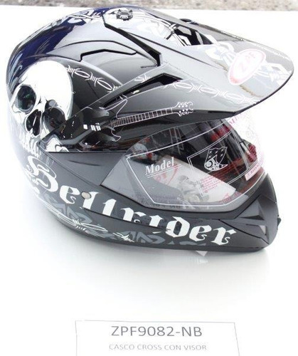 Casco Moto Cross Con Visor Zpf 9082 Talle L Negro/blanco