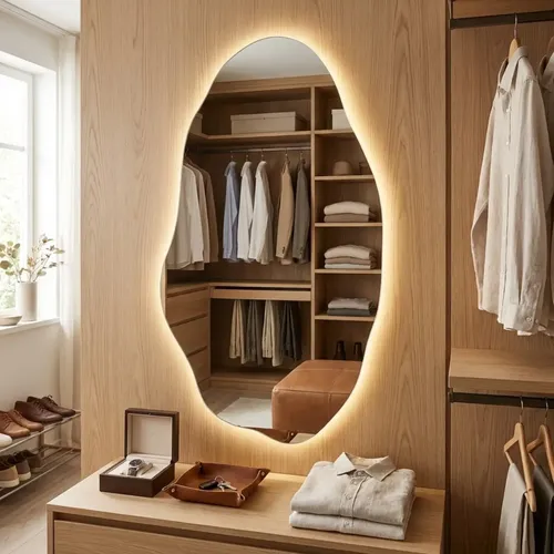 Espelho Orgânico Lopazzi com LED 90x40 Moderno Luxo Quarto 90x40 LED