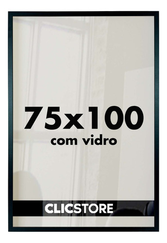 Moldura 75x100 Quadro Vidro Poster Foto Parede Arte Imagem Cor Preto Liso