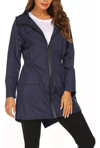 Chaqueta Impermeable Con Gorro Desmontable Para Mujer