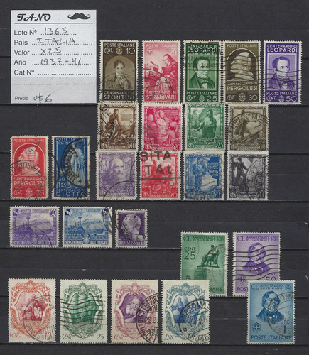 Lote1365 Italia X 25 Estampillas Años 1937-1941