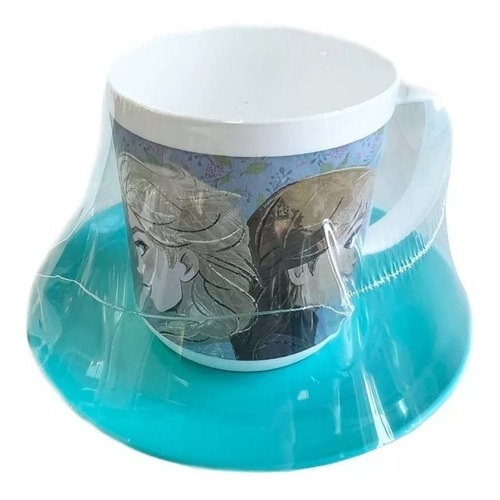 Taza Con Plato Plastico Jardin Personajes Nena Varon En Mca Color Celeste Frozen