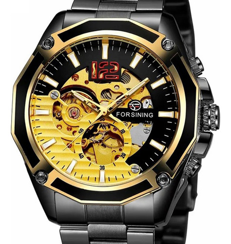 Reloj Hombre Automático Forsining Diseño Skeleton Negro 