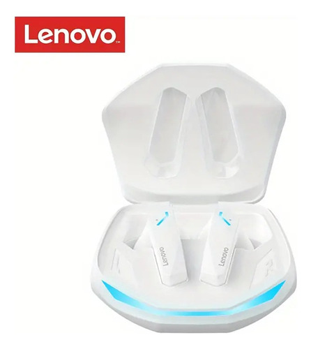 Fone de ouvido in-ear gamer sem fio Lenovo ThinkPlus GM2 PRO branco com luz LED