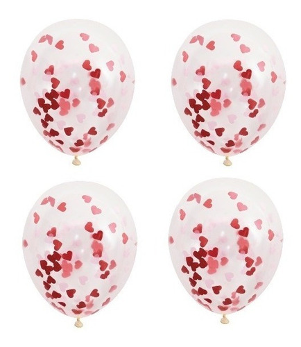 10 Globos Cristal + Confetti Corazón San Valentin