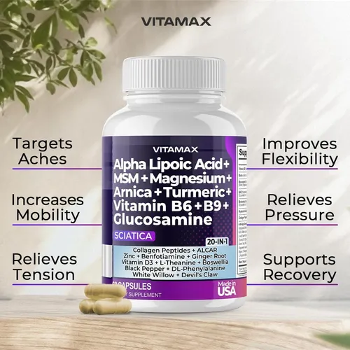 Sciatica Nerve Health Support Cápsulas De Suplemento Para El Nervio Ciático Con Ácido Fólico, Guisante, Glucosamina,