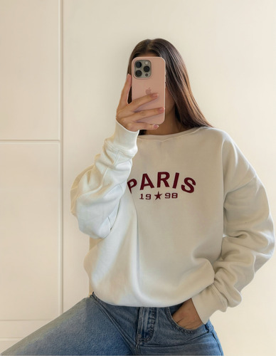 Buzo Nylon Over Frisa Bordado Mujer Paris