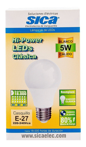Imagen 4 de 5 de Lámpara Led Sica 5w - Clásica Luz Cálida - Bajo Consumo