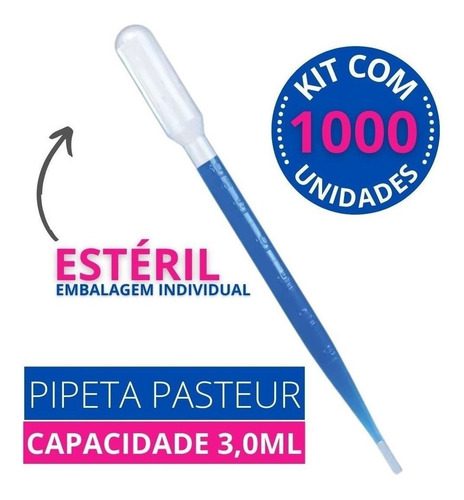 Pipeta Pasteur Graduada 3ml Estéril Individual 1000 Unidades