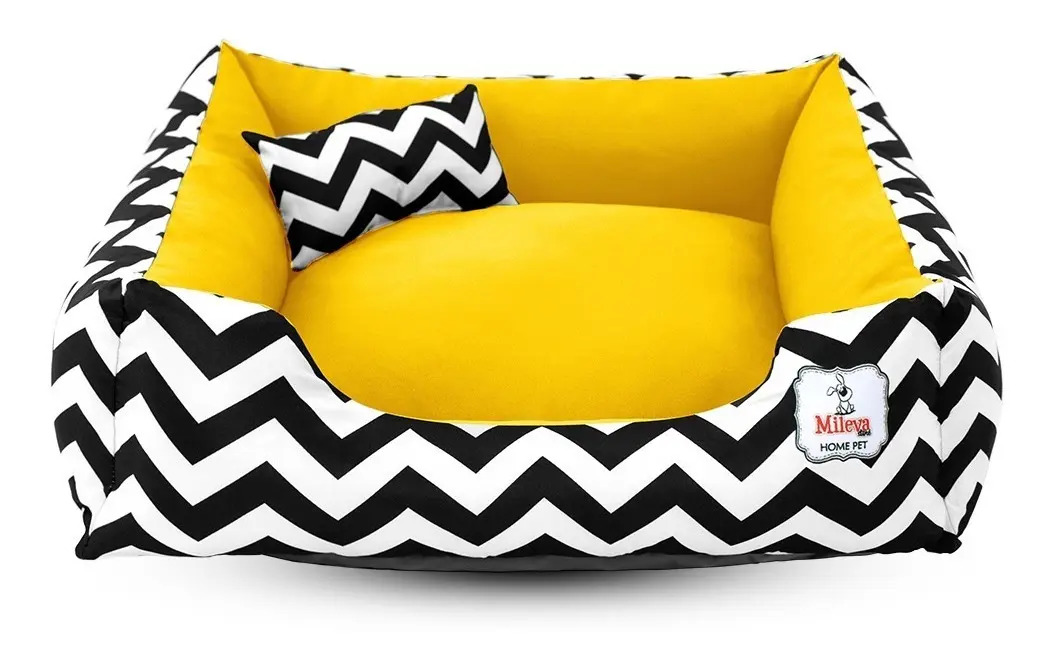 Cama Para Cachorro Gato Caminha Pet 60x60cm Lavável + Cor CHEVRON AMARELO