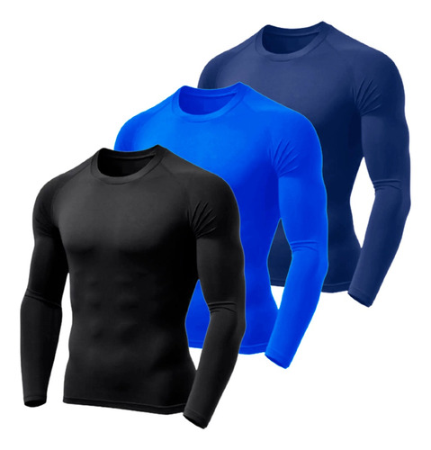 Kit 3 Camisetas Térmicas Masculina Segunda Pele Camisa Uv