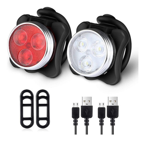 Imagen 2 de 6 de Luces Bicicleta Recarcable Usb Pack Delantera Y Trasera