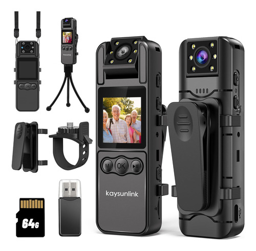 Cámara Corporal Portátil 1080p Fhd Visión Nocturna Audio Vid Negro