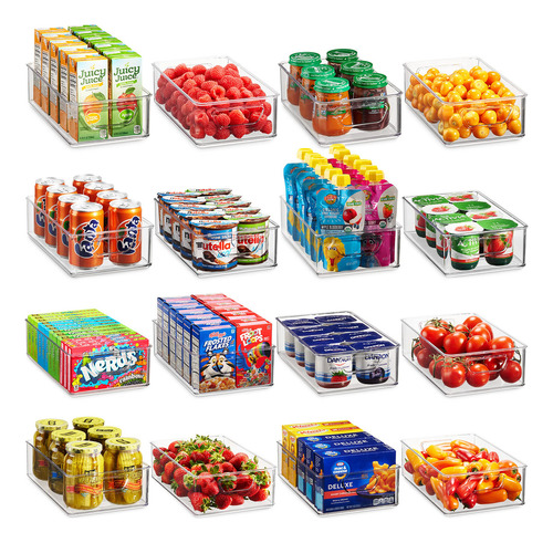 Juego De 16 Cubos Organizadores De Refrigerador, Canastas De