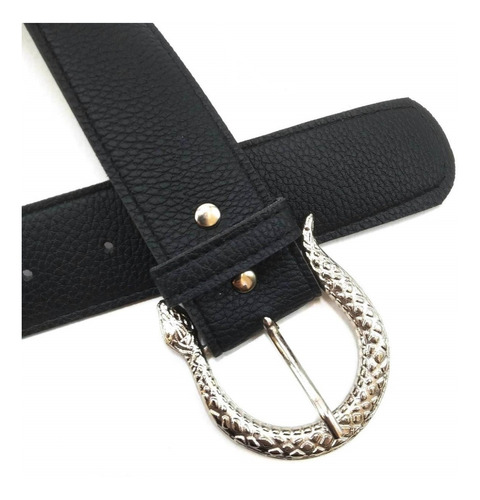 Imagen 4 de 10 de Cinturon Negro Mujer Eco Cuero Serpiente Hebilla Niquel 39mm