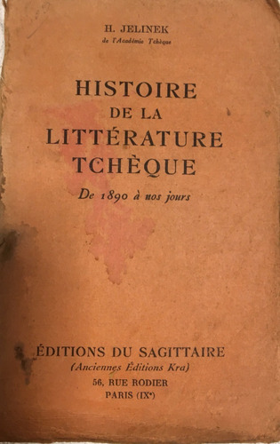 Libro Antiguo Histoire De La Littératura Tchéque