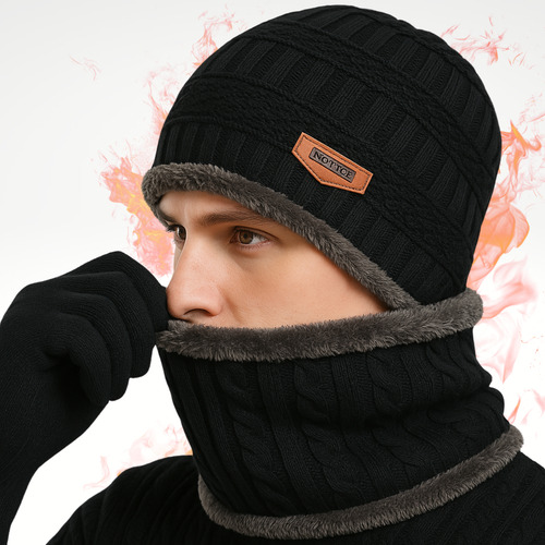 Kit Frio Touca Forrada Lã + Protetor De Pescoço + Luva Touch