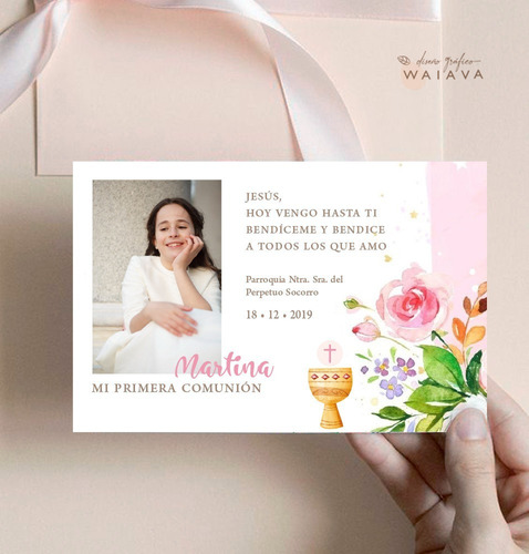 Imagen 3 de 10 de Estampas Tarjetas Primera Comunión Con Foto Nenas X 2u