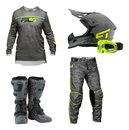 Conjunto Motocross + Capacete Fast 788 C/ Óculos + Bota Jett