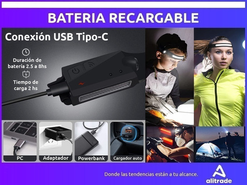 Imagen 5 de 6 de Set X 2 Linterna Minero Led Recargable Usb Vincha Sensor